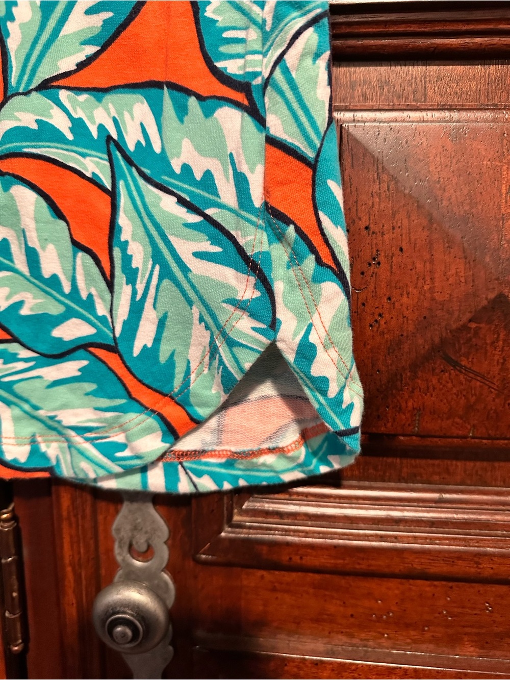 2X Cozy KNIT Vibrant Tropical Leaf Print Skirt with shorts SKORT - Orange & Teal - Picture 2 of 6